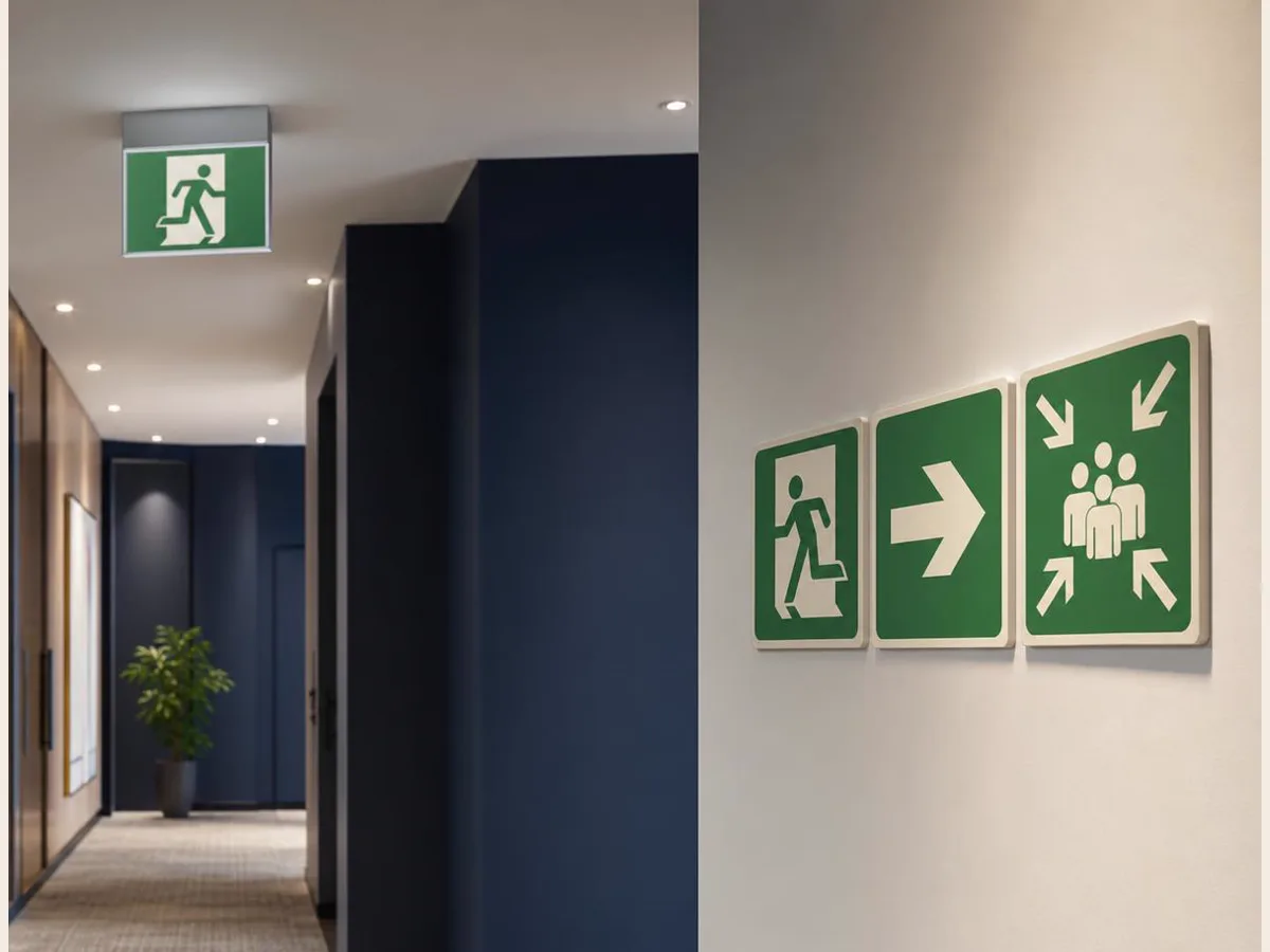Señalización de emergencia y evacuación, referencia visual para personalización corporativa