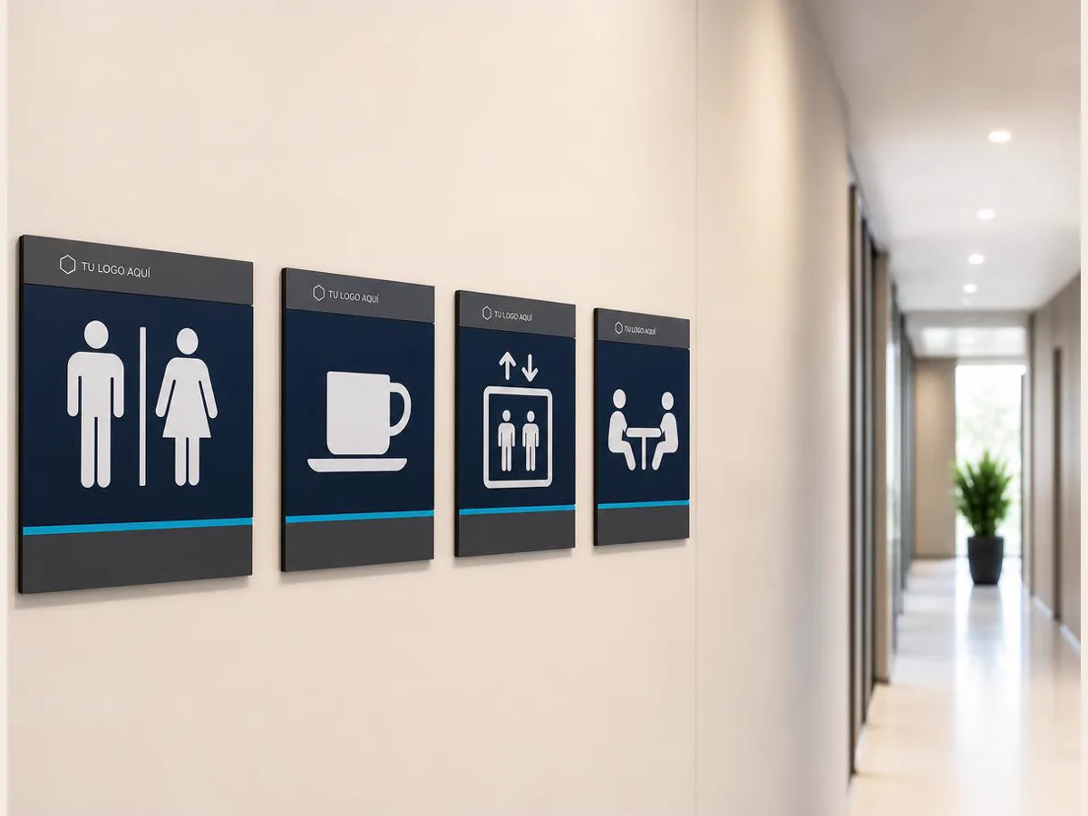 Señalización para espacios comunes y servicios, referencia visual para personalización corporativa