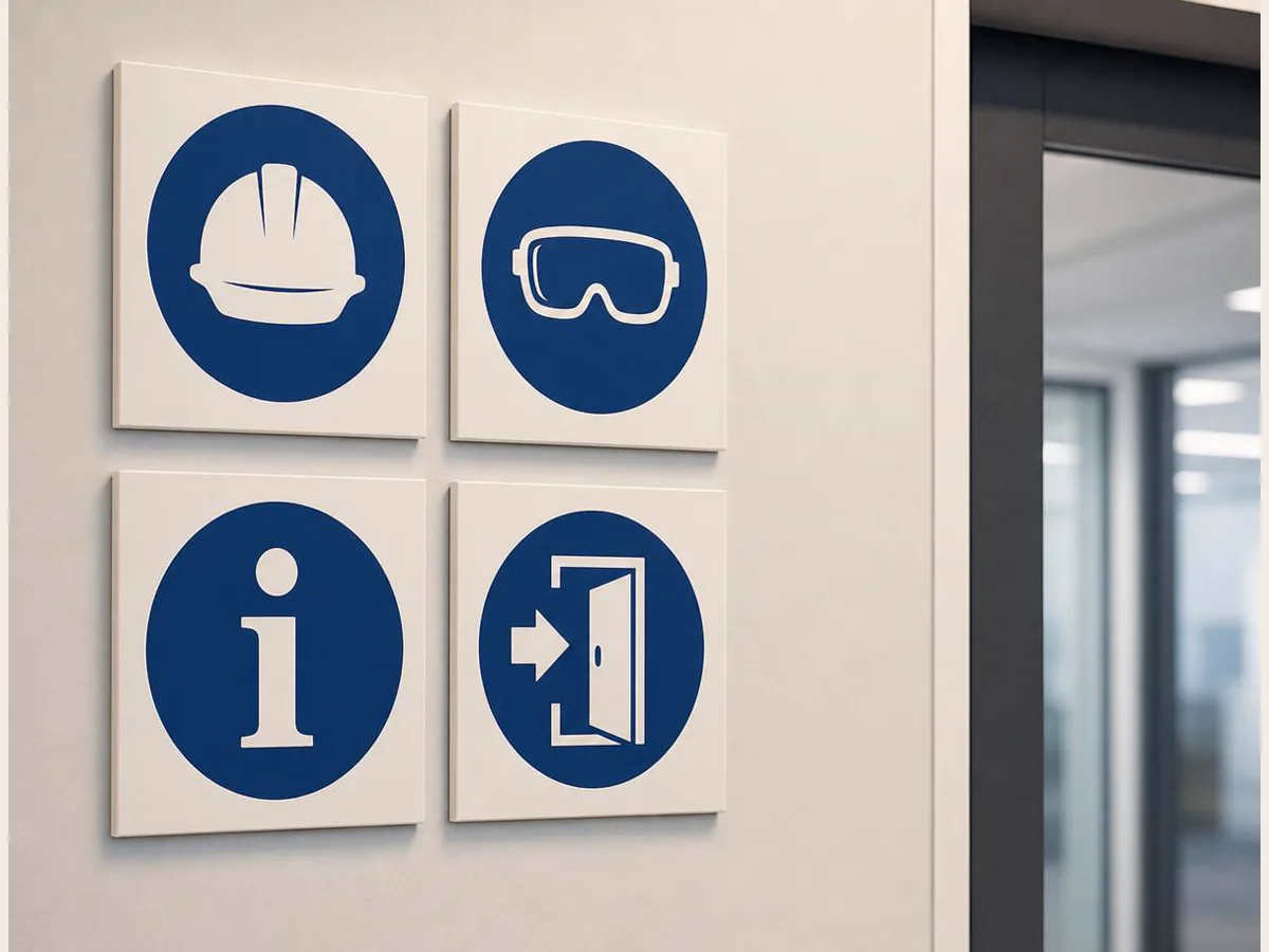 Señalización informativa y obligatoria, referencia visual para personalización corporativa
