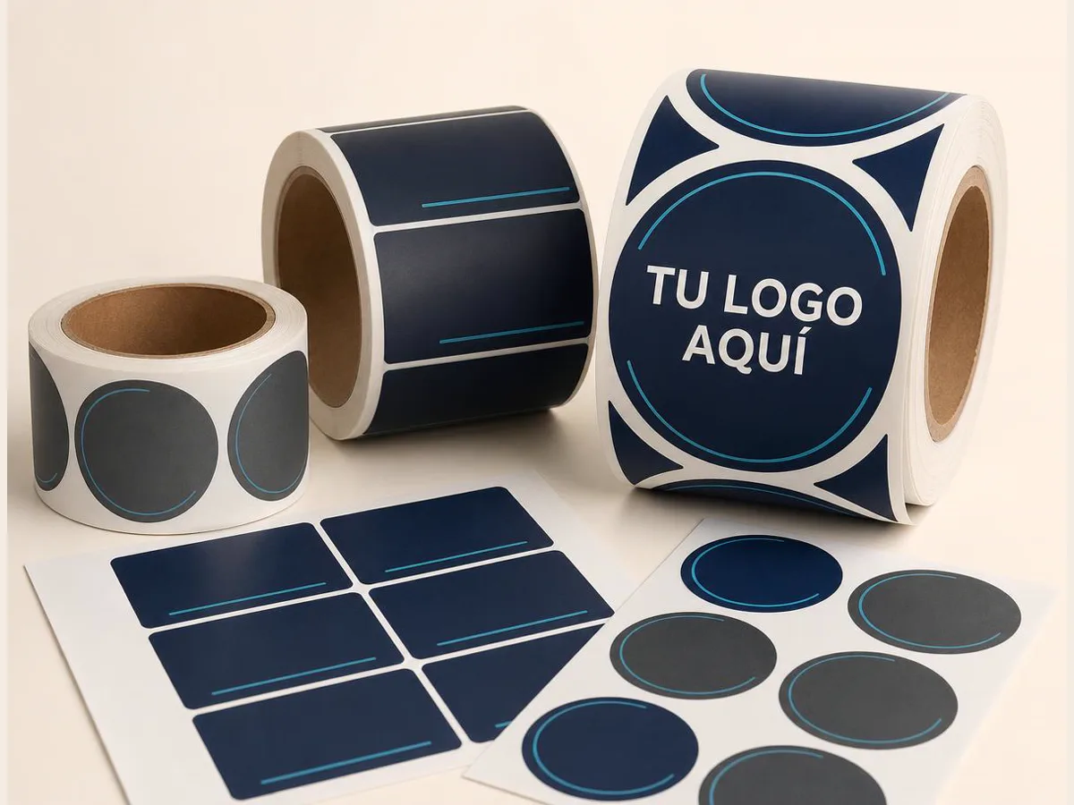Etiquetas y stickers, referencia visual para personalización corporativa