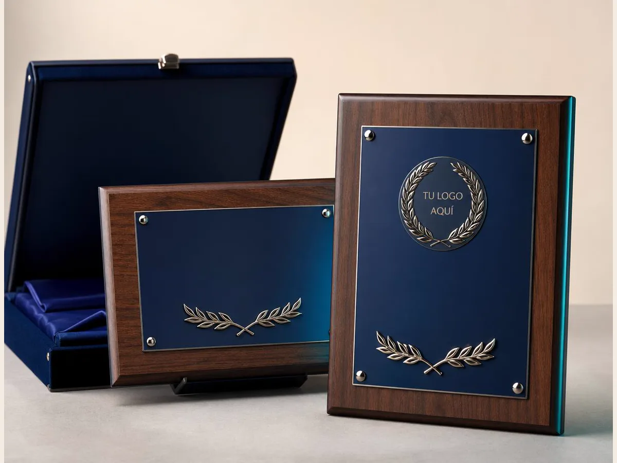 Placas en madera, referencia visual para personalización corporativa
